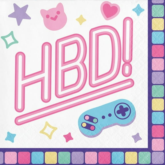 Digital Game Birthday Paper Beverage Napkins 16 Per Pack