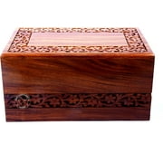 Handmade Urn for Human Ashes Adult - Rosewood Borders Engraving Wooden Cremation Box-Indian Wood Memorial Keepsake (Medium : 7 x 5.5 x 3.5 - 93lbs or 42kg, Natural)