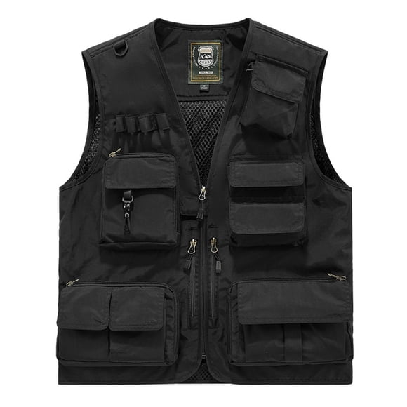 Utility Vest for Men, Loose Fit Multi-Pocket Tactical Zipper V-Neck Tank Top for Outdoor Emergency Volunteer Work and Casual Wear