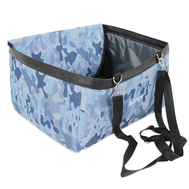 Water and Stain Proof Dog Car seats for Small Dogs - 15.75 x 12.6 x 9.85 Inches Dog Booster Seat with Removable, Adjustable Fastening Straps - Blue-Patterned