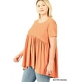 thumbnail image 4 of Zenana Women & Plus Round Neck Brushed DTY Short Sleeve Ruched Tunic Blouse Top, 4 of 4