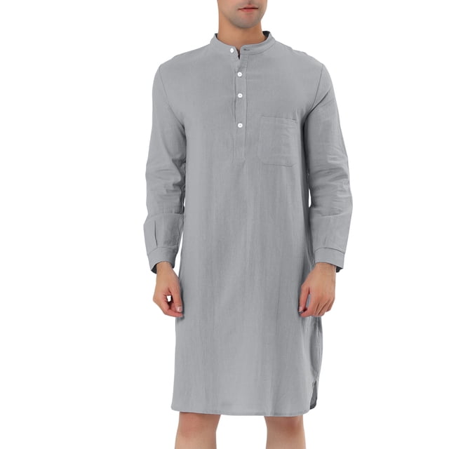 INSPIRE CHIC Peignoir en Coton pour Homme à Manches Longues Tenue de Nuit Robe de Pyjama Gris m