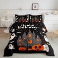 thumbnail image 2 of jejeloiu Happy Halloween Queen Comforter Set,Funny Ghost Pumpkin Bedding Sets,Black White Orange Bedding Comforter Set For Children,Breathable Home Decor Reversible,3pcs, 2 of 8