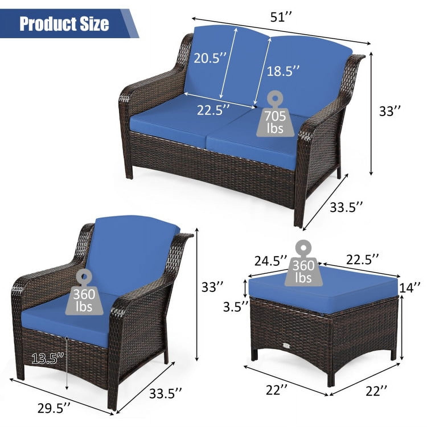 Aimee Lii 5 Pieces Patio Rattan Sofa Set with Cushion and Ottoman, Outdoor Wicker Patio Furniture Set, Navy Aimee Lii 5 Pieces Patio Rattan Sofa Set with Cushion and Ottoman, Outdoor Wicker Patio Furniture Set, Navy