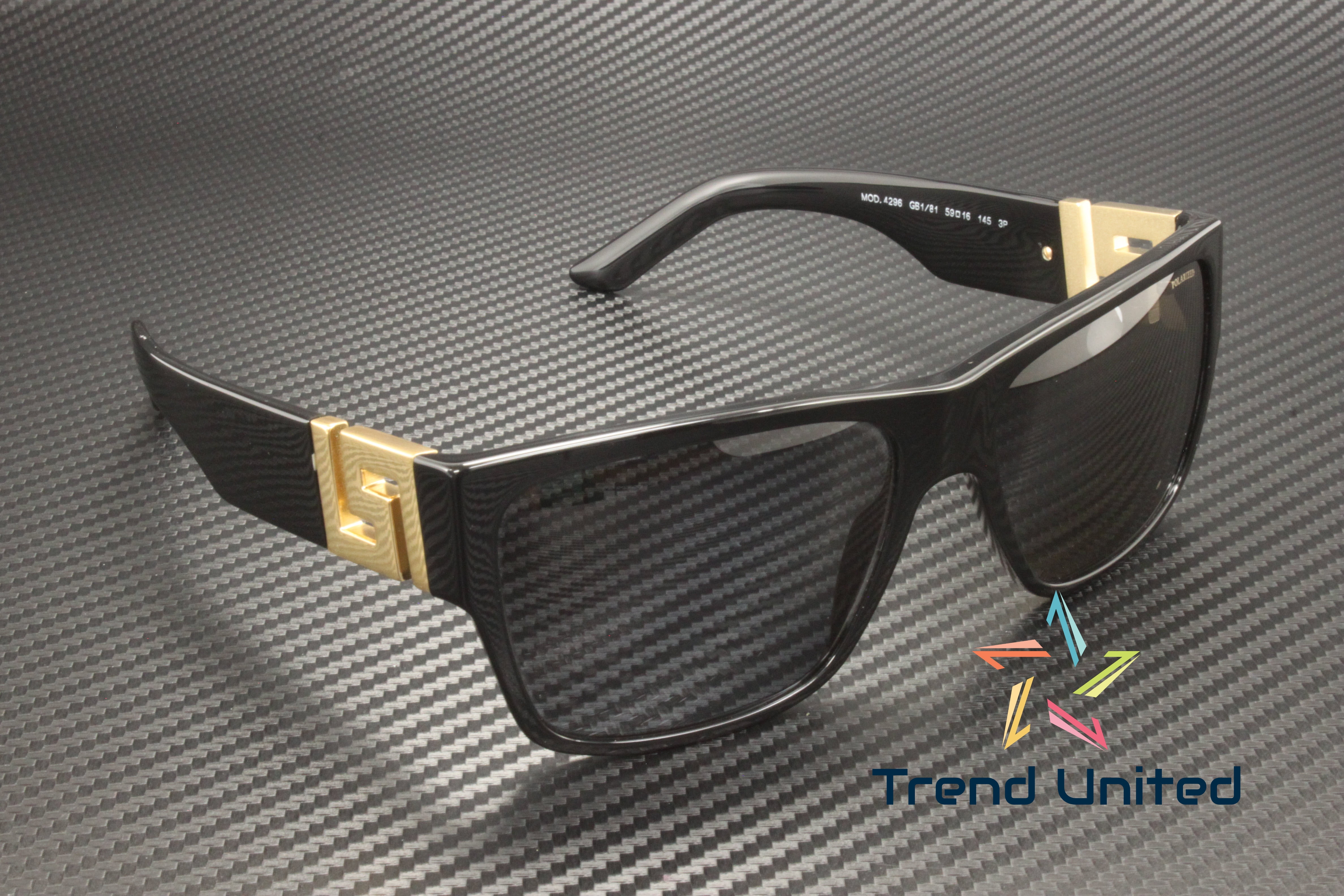 Versace  Plastic Unisex Square Polarized Sunglasses Black 59mm Adult