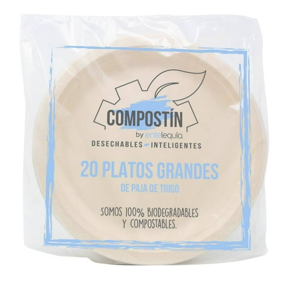 Platos biodegradables Compostín Entelequia grandes 20 pzas