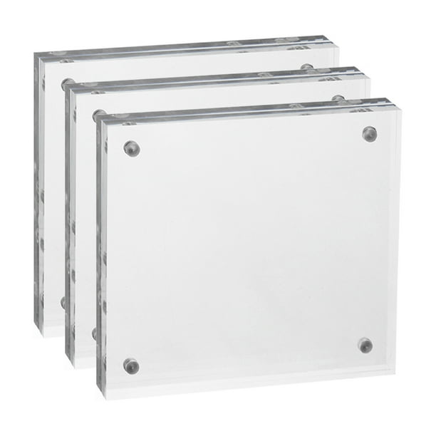Uxcell Marco de Foto Acrílico de 4" x 4" Marcos de Foto Magnéticos Doble Cara, Paquete de 3, Transparente