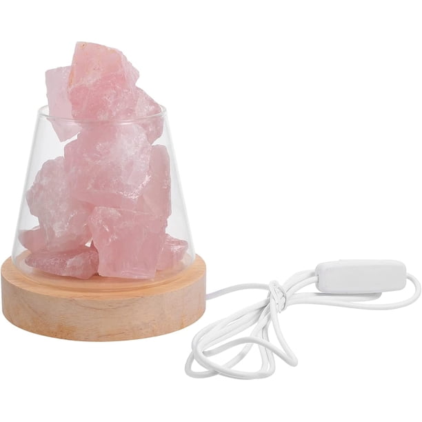 Lámpara de cuarzo rosa con base de madera Lámpara de cristal Mini pequeña lámpara de decoración de aroma con luz de noche de piedra de cristal natural sin aceite esencial JAMW Sencillez