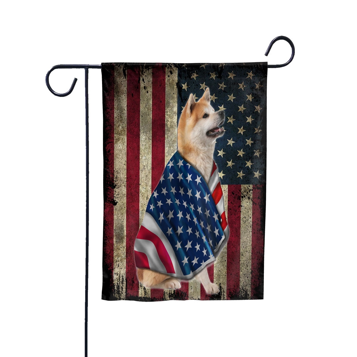 American Flag Akita Dog Wearing Flag American Patriot Patriotic 4th of july House Flag, Double-Sided Decorative Outdoor Flag, Patriotic Polyester Yard Flag 29.5 x 39.5 in
