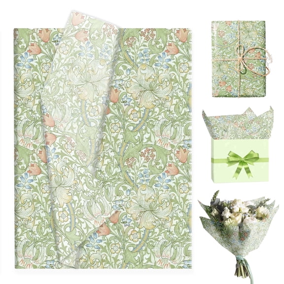 100 Sheets Green Lily Tissue Paper Vintage Florals Gift Wrapping Paper DIY Art Paper for Birthday Wedding Baby Shower Party DecorationSupplies