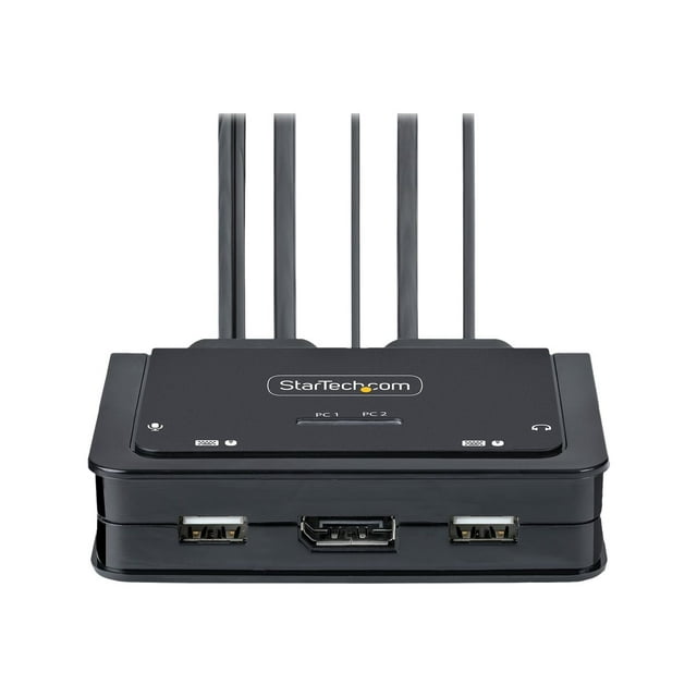 StarTech.com 2-Port USB-C Cable KVM Switch, 4K 60Hz DisplayPort Output, Compact KVM with 4ft/1.2m USB Type-C/Audio Integrated Cables, Bus Powered - Remote Push-Button/Hotkey Switching (C2-D46-UC2-CBL-KVM) - KVM / audio switch - compact - 2 x KVM / audio - 1 local user - desktop