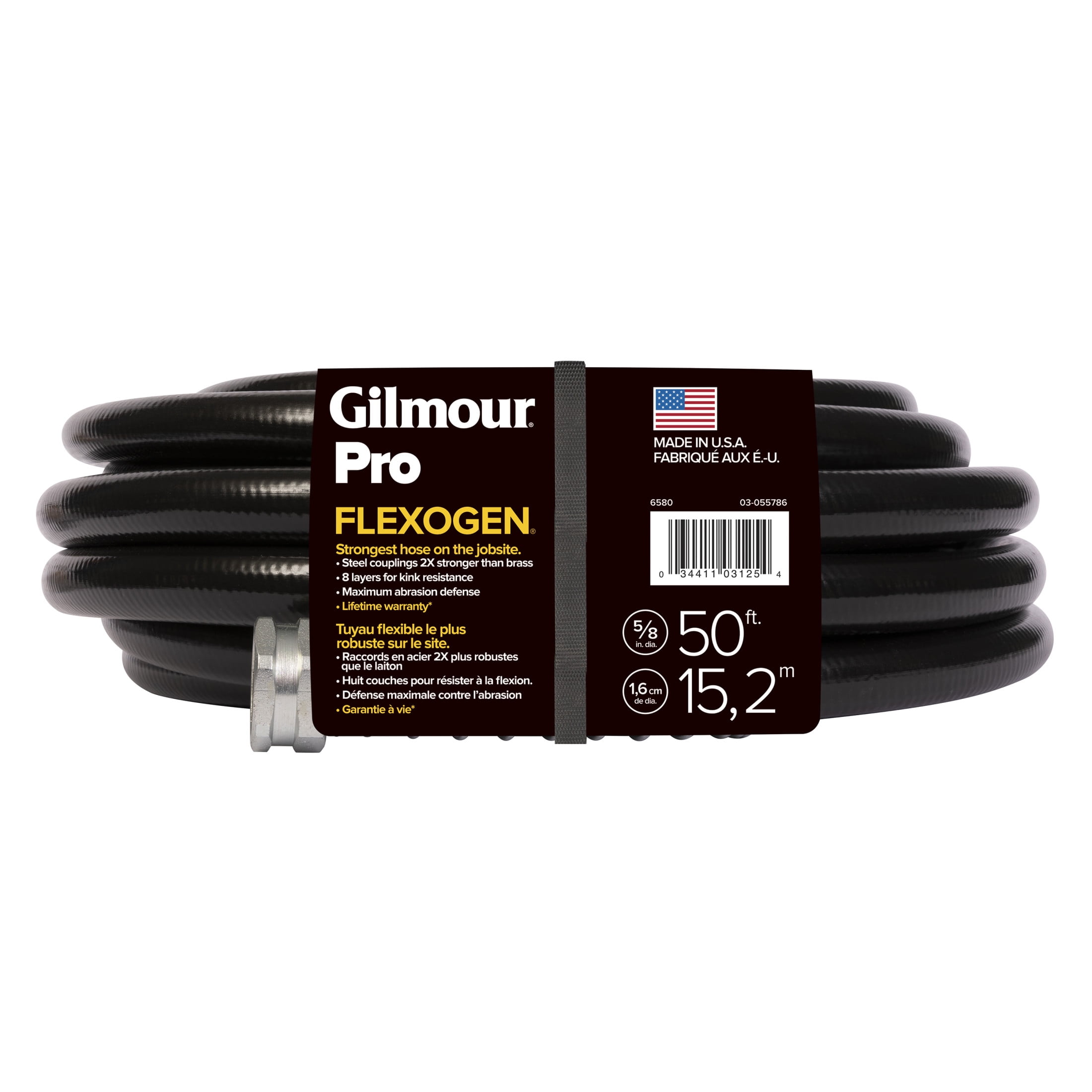 Gilmour Pro Flexogen 50ft Heavy Duty Garden Hose, 5/8" All-Weather Water Hose with Crush-Resistant Brass Fittings, 650 PSI Burst Strength