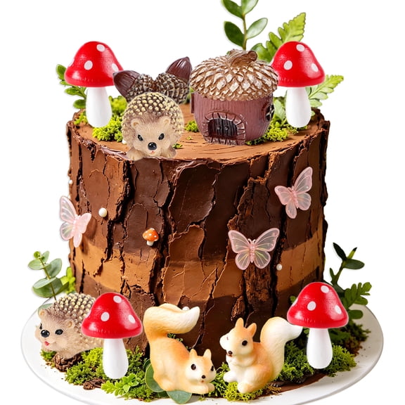 Forest Fairy Tale Cake Decorations - Miniature Woodland Animal & Plant Ornaments Set for Themed Parties