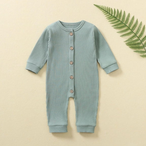 Eygvbb Baby Onesie Baby Romper Toddler Jumpsuit Girls Romper Unisex Solid Crew Neck Long Sleeve Ribbed Knit Bodysuit for 3-18 Months Newborn Infant Soft Daily Play Sleep Coverall