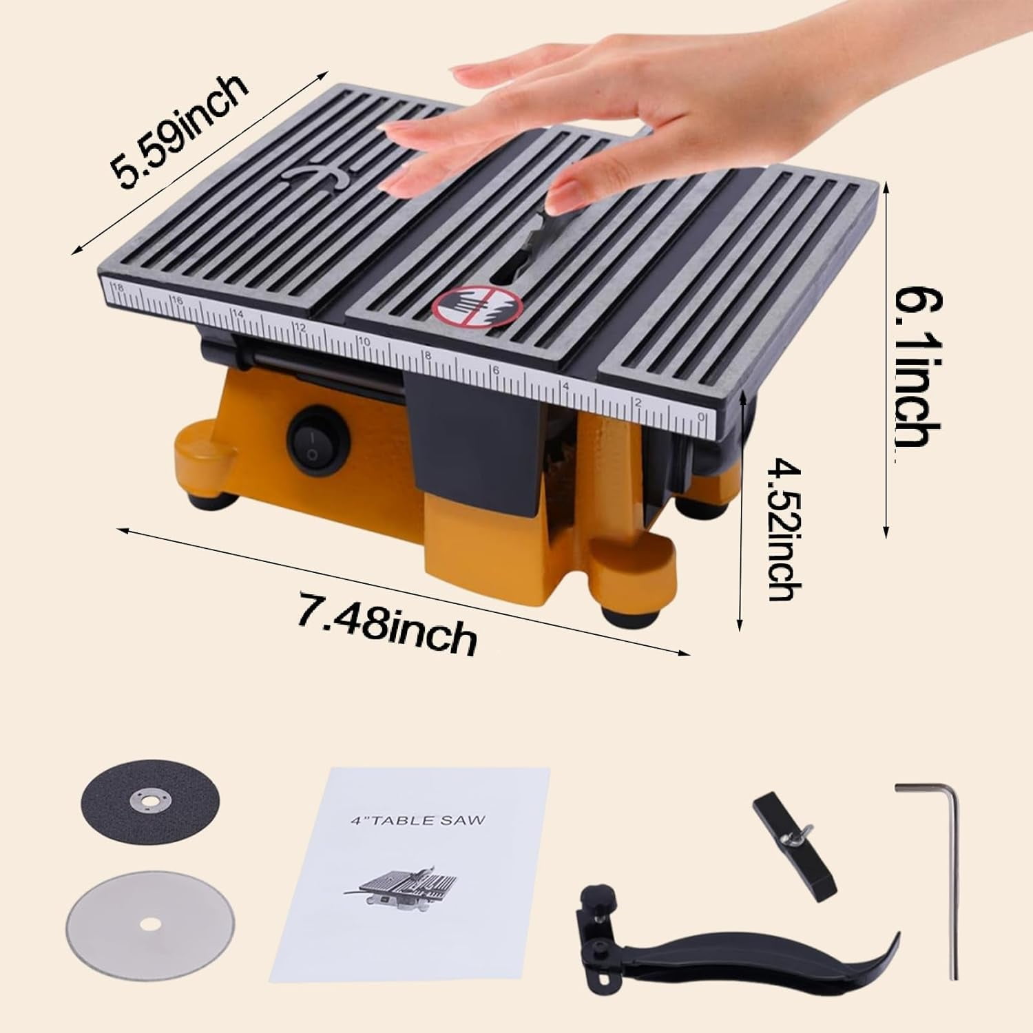 Mini Portable Table Saw, Miter Table Saw Bench Electric Cutting Machine Multifunctional Desktop Saws with 3 Blades for DIY Handmade Wooden Model Crafts, Metal, Ceramic Tile, Glass
