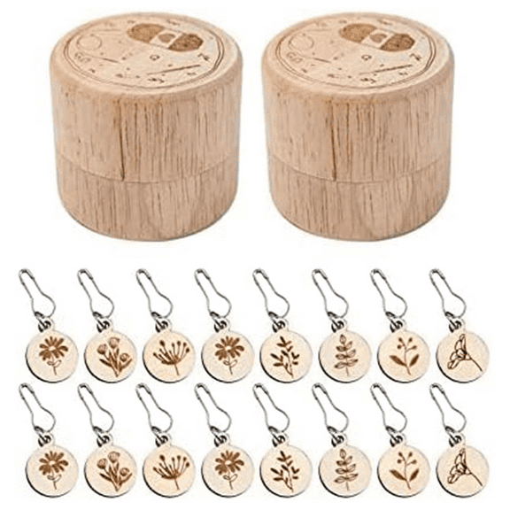 16Pcs Removable Markers with Wooden Storage Box for Knitting and Crocheting,Wood Crochet Marker Charms