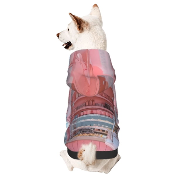 Balery Pastel Pink Beach Cafe Sudadera con Capucha para Perros Pequeños – Ropa para Mascotas, Disfraz para Perros y Gatos, Ideal para Fiestas y Cosplay-X-Small