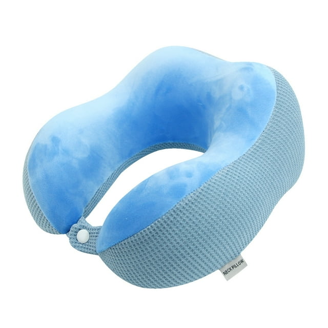 Adult Memory Foam Neck Support Pillow - Soft Crystal Velvet U-Shaped Travel Pillow for Comfortable Rest, Lightweight & Portable Design with Contouring Support, Sky Blue