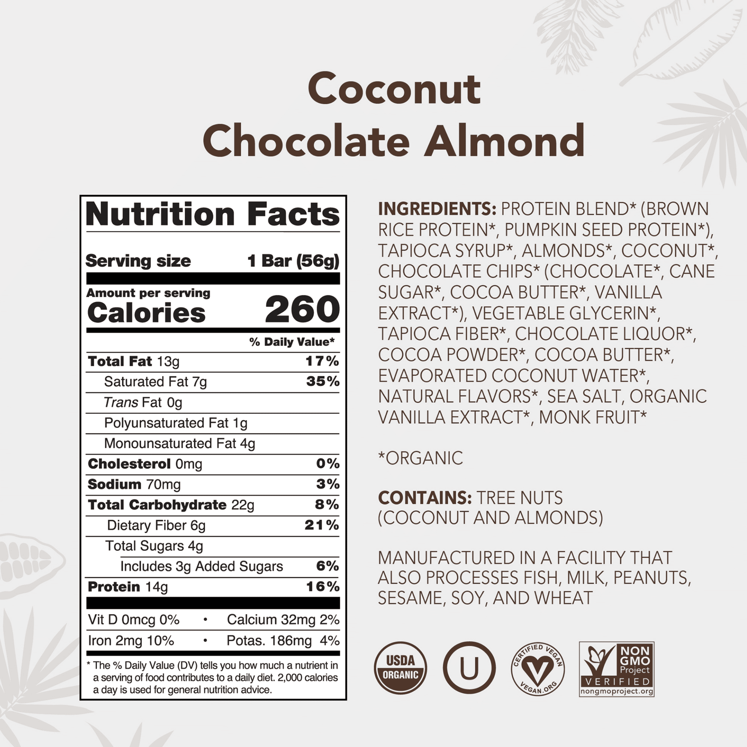 Aloha Plant Based Protein Bars, 14g Protein, Coconut Chocolate Almond, 5 Pack