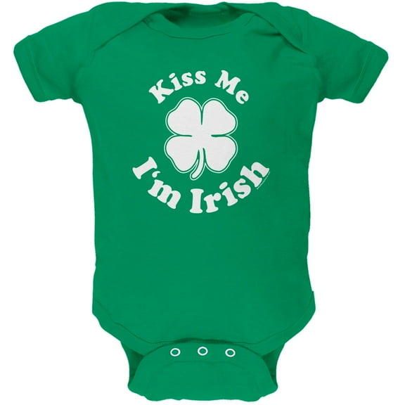 St. Patricks Day - Kiss Me Im Irish Kelly Green Soft Baby One Piece - 12-18 months