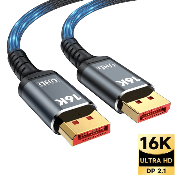 16K displayport cable, Display Port Cable 6.6ft, 54Gbps DP Cable Supports 16K@30Hz、8K@120Hz、4K@240Hz 、HDR、 HDCP、 FreeSync、G-Sync、FEC、DSC、Braided DP 2.1Cable Compatible with Gaming Monitor and PC