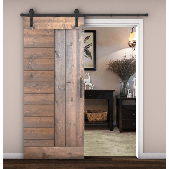 Essencaliy 36in x84in Solid Wood Barn Door, Made-in-USA Farmhouse Interior Sliding Barn Door With 6.25ft Barndoor Hardware Kit (DIY)