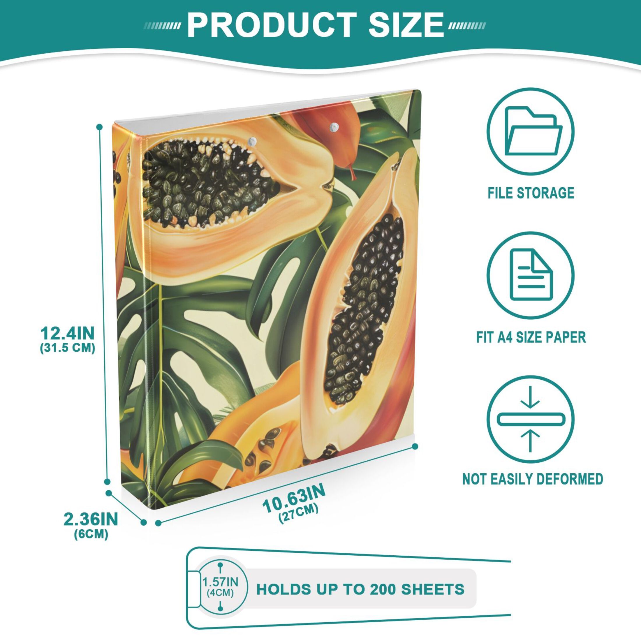 Pawpaw Leaves 3 Ring Binders 1.5 inch Hardcover File Folders with Interior Pockets A4 Size Organizer for School Office Hospital