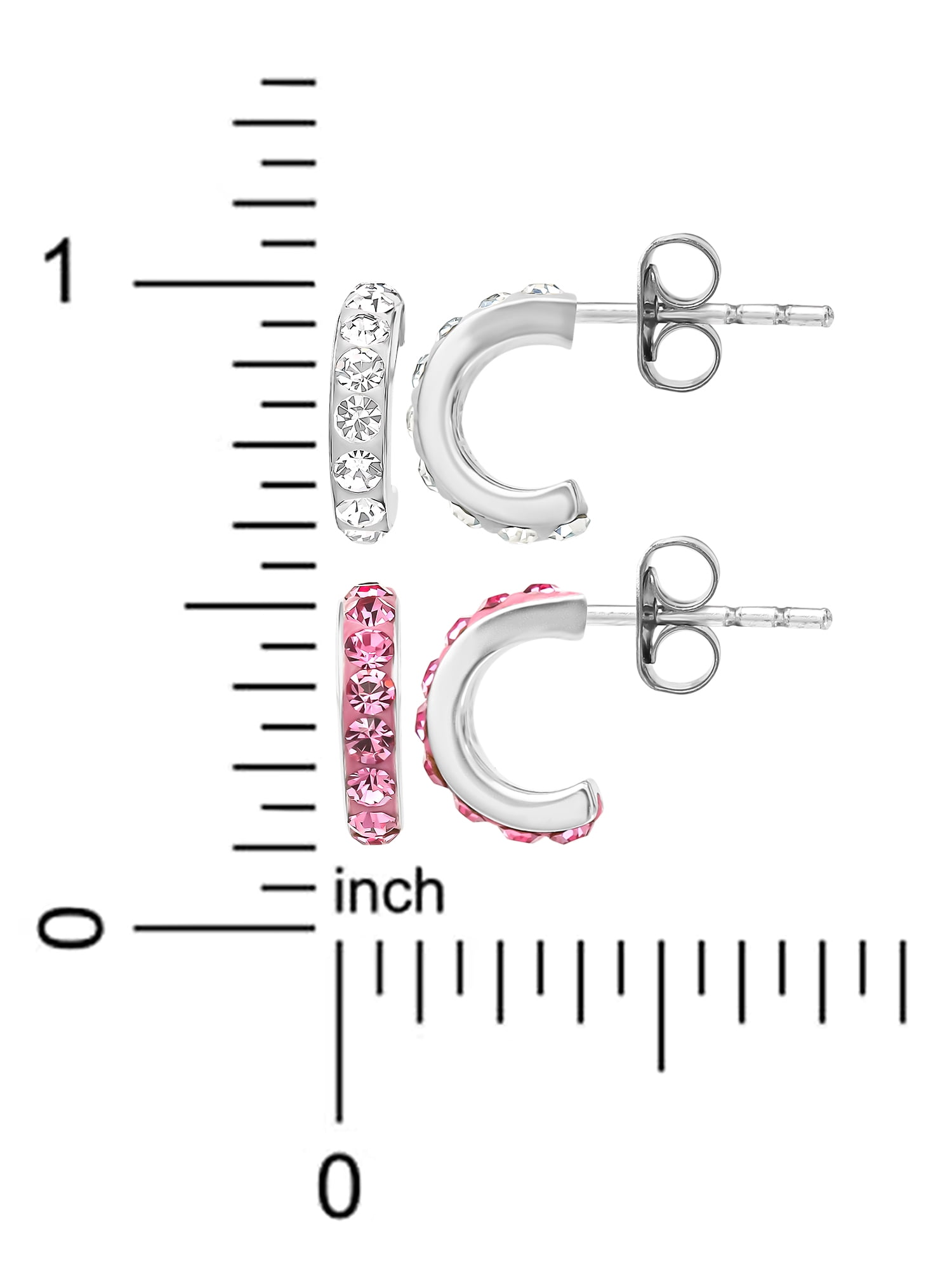 Brilliance Fine Jewelry Girl’s Crystal J Hoop Earrings Set, Sterling Silver, Comes with 2 Pairs