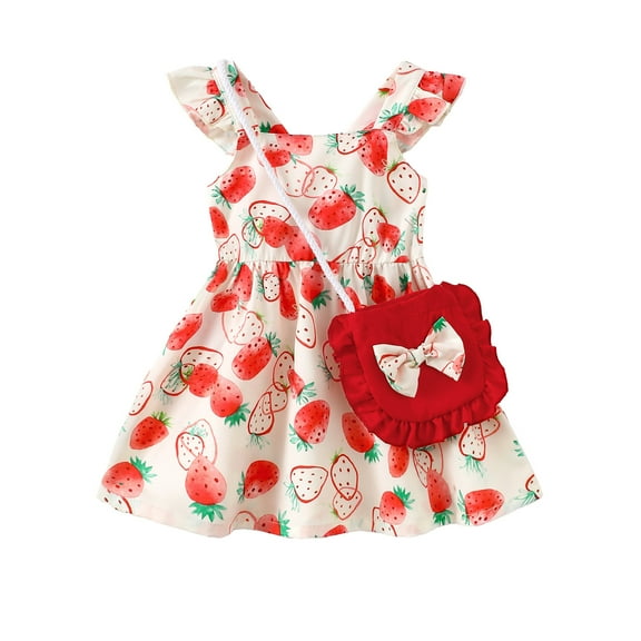 Baby Girls Clothes Infant Girls Strawberry Dress 12 Months Girls Summer Dress 18 Months Girls Sundress Sleeveless Dress with Cute Bag Red
