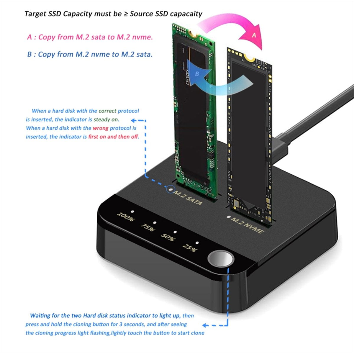 M.2 SATA to Nvme SSD Enclosure External Hard Disk Docking Station