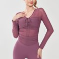 thumbnail image 4 of Traje de Yoga microtransparente de malla Sexy con almohadilla fija para el pecho, camisa de manga larga, Top deportivo de Pilates para entrenamiento físico de alta gama para mujer, 4 of 6