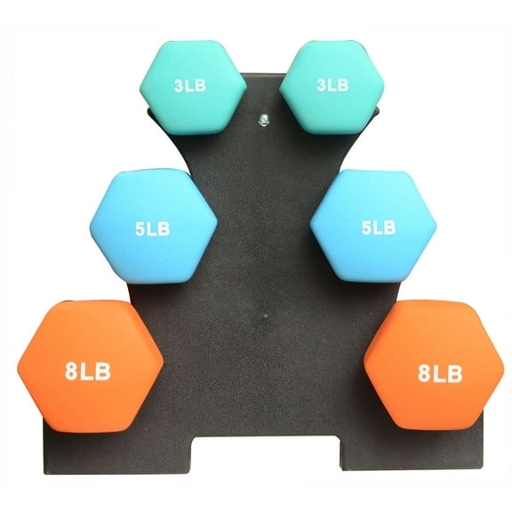Open Box BalanceFrom Fitness 3, 5,& 8lb Neoprene Coated Dumbbell Set w/ Stand