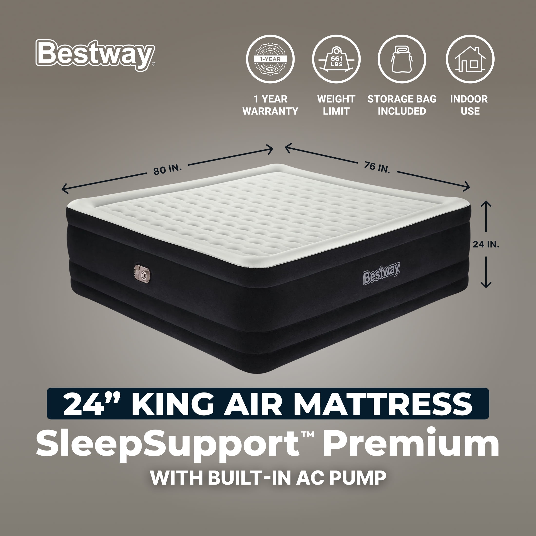 Bestway SleepSupport Air Mattress King 24” with Built-in AC Pump