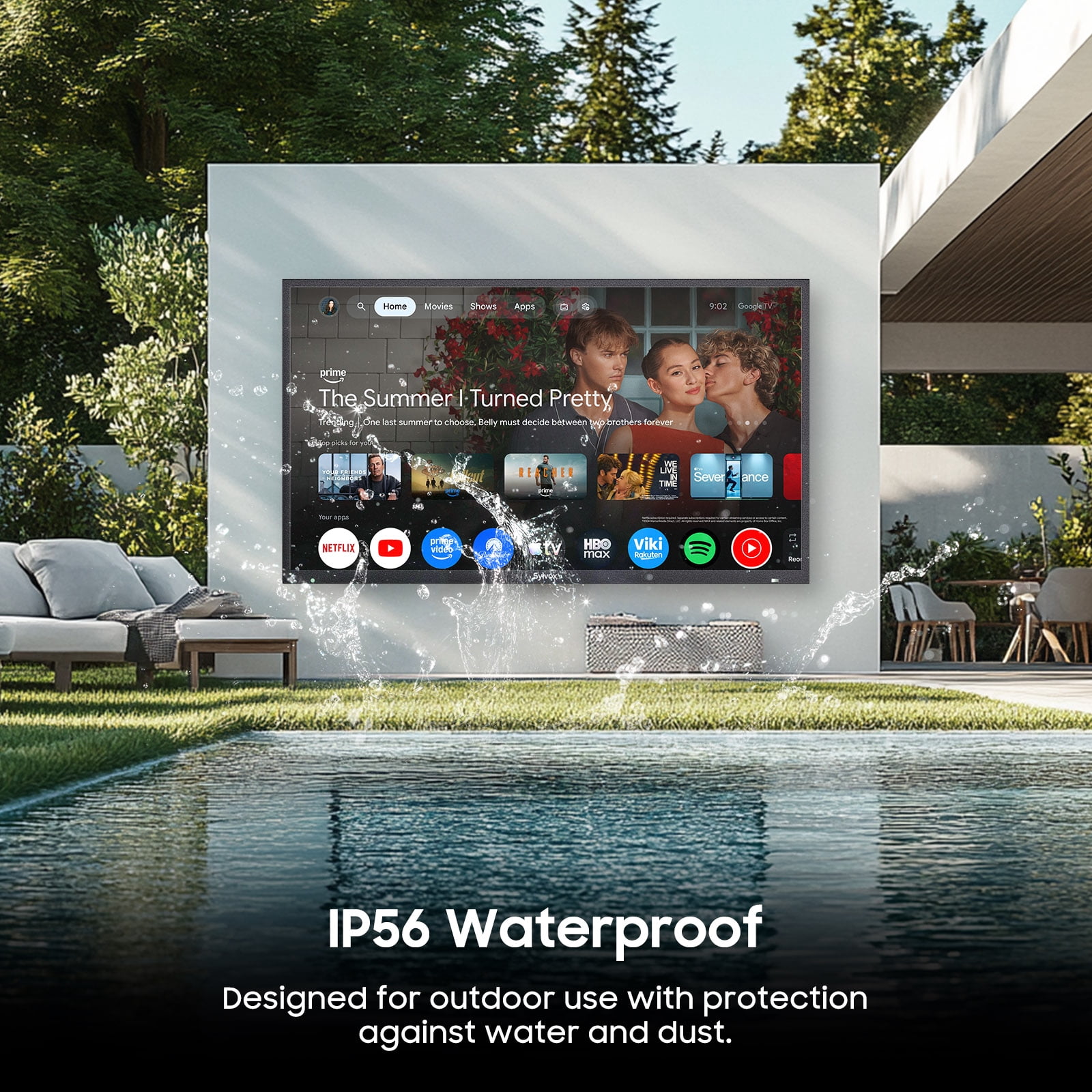 Sylvox 55" QLED Outdoor TV,4K UHD 1000nits Smart Television for Partial Sun,IP55 Weatherproof, Dolby Atmos,Voice Remote,Chromecast,Deck Pro QLED 3.0