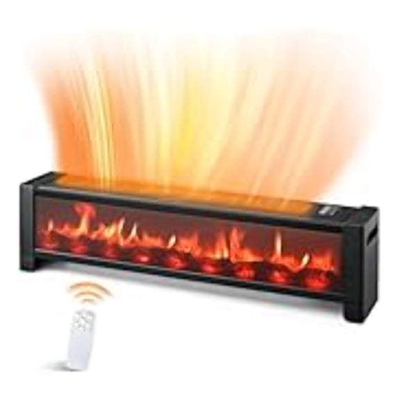 Ecotronic 33" x 6.6in Electric 1500W Fireplace Heater, Floor Standing,3D Frame for Indoor use up to 270 Sq.ft,Black