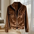 thumbnail image 5 of Ecqkame Women's Velvet Jackets Long Sleeve Zip up Lapel Collar Flap Pockets Coats Casual Slim Fit Street Trendy Outerwear Brown M, 5 of 5