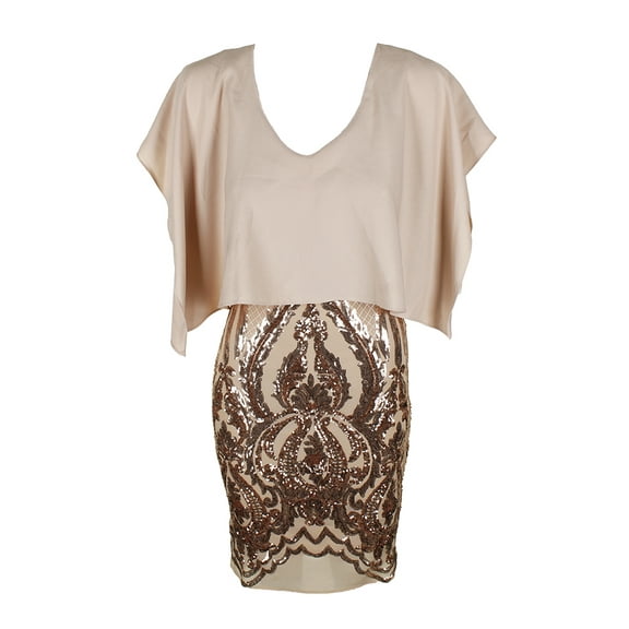 Betsy Adam Champagne Sequined Caped Sheath Dress 2