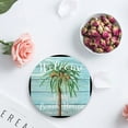 thumbnail image 4 of POGLIP Summer Retro Coconut Tree Blue Wood Grain Set of 4 Round Coaster for Drinks, Absorbent Ceramic Stone Coasters Cup Mat with Cork Base for Home Kitchen Room Coffee Table Bar Decor, 4 of 5