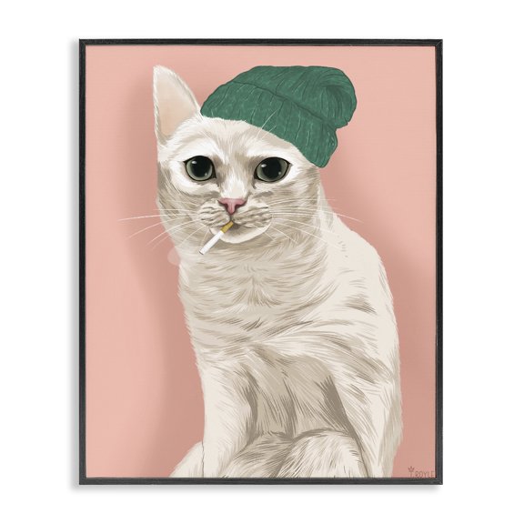 Stupell Industries Eclectic Hipster Cat with Beanie Black Framed Giclee Art, 11 x 14, by Tara Royle