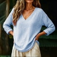 thumbnail image 3 of Nugftut Tops for Women Plaid V Neck Blouse Long Sleeve Loose Casual Shirts, 3 of 7