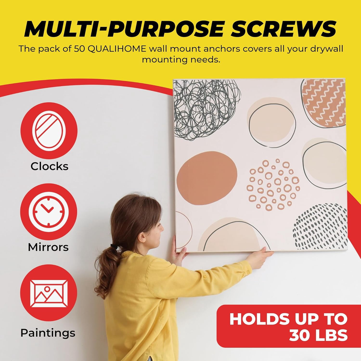 JJEAN-Double-Headed Wall Screw Anchors Picture Hooks - Heavy Duty Bear Claw Hanger Screws Holds Upto 30 Lbs. - Drywall Screw/Anchor for D-Rings/Wire/Keyholes - Hang Pictures/Mirrors and More (50 Pack