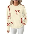 thumbnail image 2 of Sweater for Women Christmas Fair Isle Knit Sweater with Bow Embroidery Khaki XL, 2 of 6