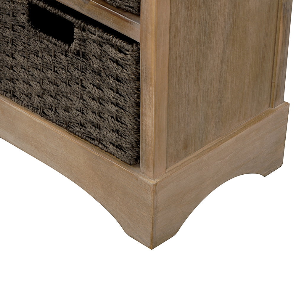 Kepooman Rustic Wooden Storage Cabinet with 2 Drawers & 4 Fabric Basket for Dining Room Entryway, 28"L x 11.8"W x 28"H, White Washed Kepooman Rustic Wooden Storage Cabinet with 2 Drawers & 4 Fabric Basket for Dining Room Entryway, 28"L x 11.8"W x 28"H, White Washed