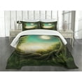 thumbnail image 3 of Ambesonne Forest Quilted Bedspread Set 3 Pcs, Tree, King Size, Cream Green Teal, 3 of 5
