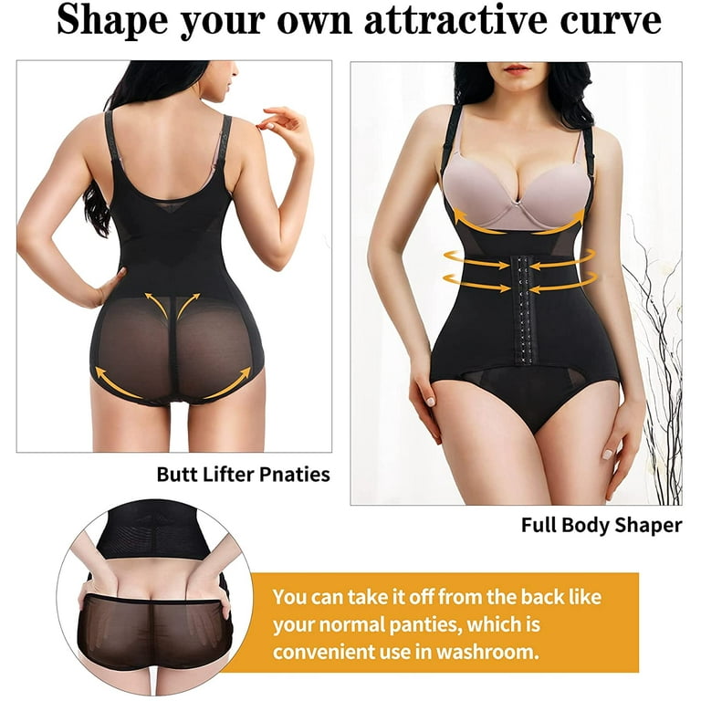 Gotoly Women Waist Trainer Mesh Bodysuit Tummy Control Shapewear Butt  Lifter Thigh Slimmer Full Body Shaper Open Bust(Black Large)