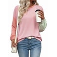 thumbnail image 3 of Womens Long Sleeve Tops Fall Fashion Crewneck Color Block Ribbed Knit Casual Loose Fit Pullover Shirts Pink Green L, 3 of 7