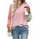 thumbnail image 3 of Blusas de Larga para Mujer, Moda de Otoño, Cuello Redondo, Bloque de Color, Punto Acanalado, Informal, Corte Holgado, Tipo Jersey. Rosa Verde M, 3 of 7
