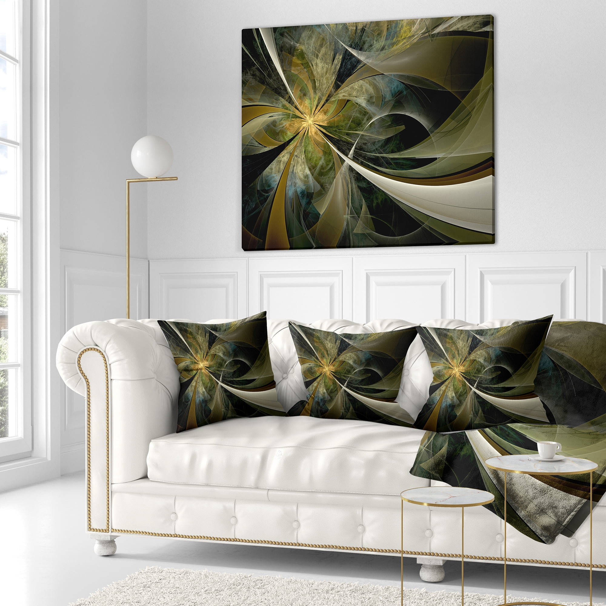 Designart Gold and Silver Large Fractal Flower - Floral Throw Pillow - 16x16