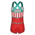 thumbnail image 2 of Doomiva Girls Santa Striped One Piece Gymnastics Leotard Shiny X Back Dance Jumpsuits Red 12, 2 of 6