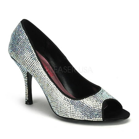 

VIOLETTE-03 3 1/2 Rhinestoned Open Toe Pump Shoes
